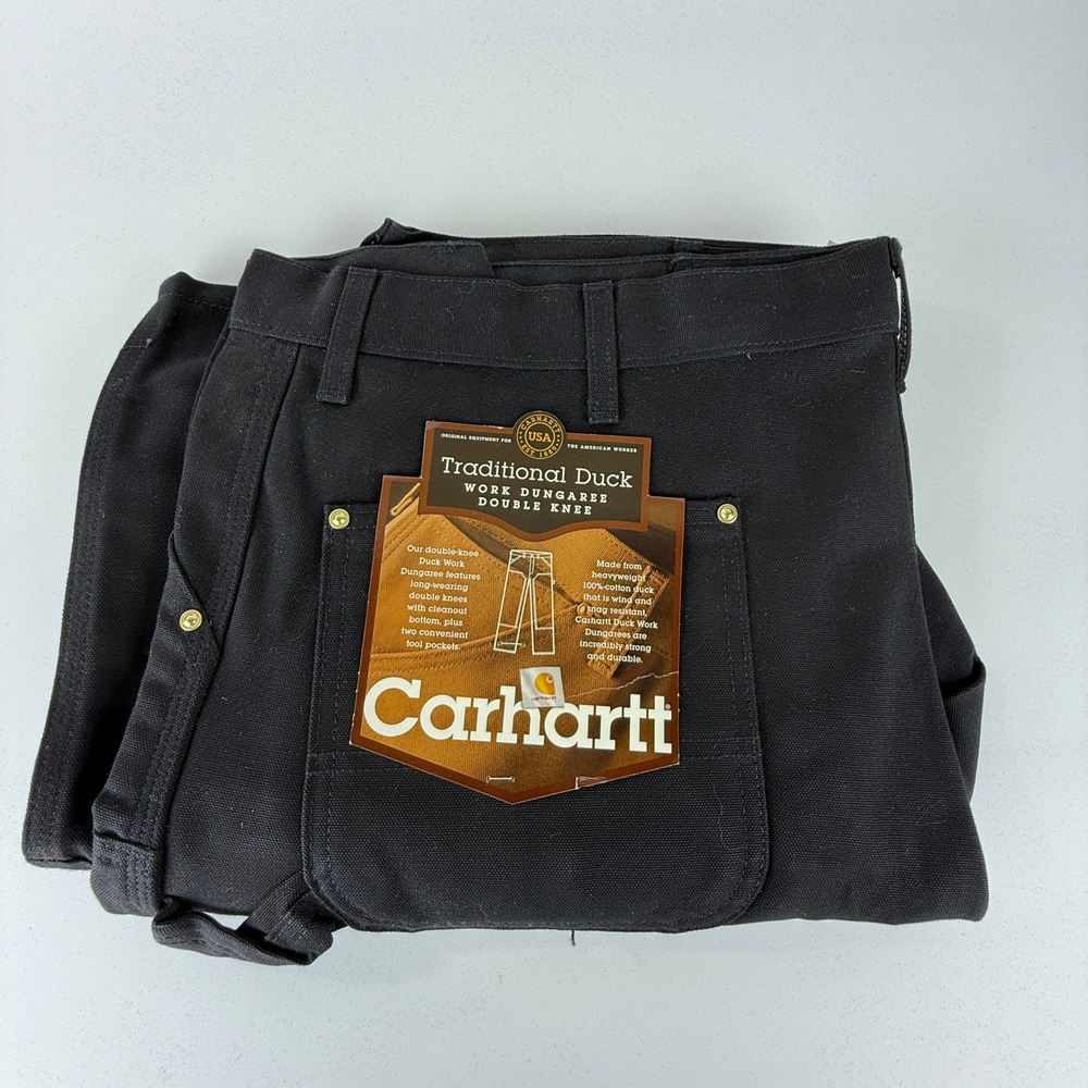 Carhartt Double Front Work Dungaree Pants Mens 42x30 B01 BLK Black NWT NOS